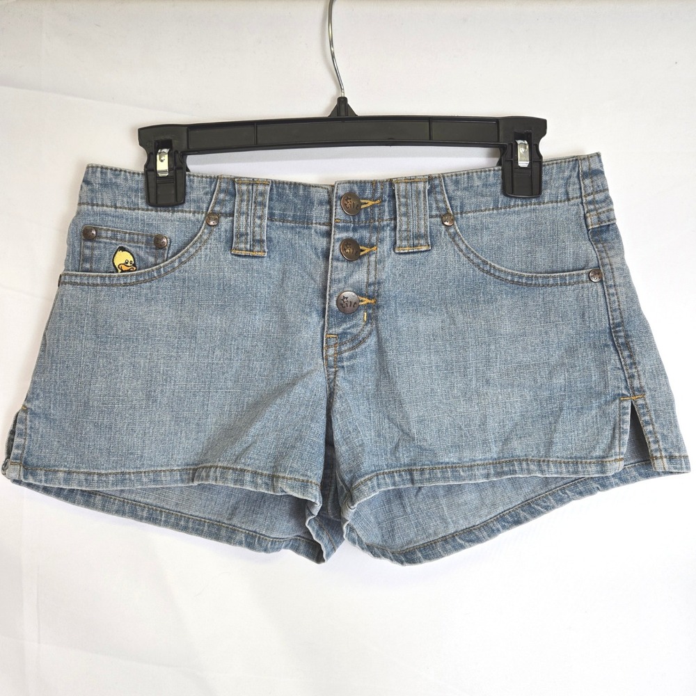 Tilt y2k Low Rise Micro Mini Shortie Jean Shorts Duck Logo Pockets 29" Waist
